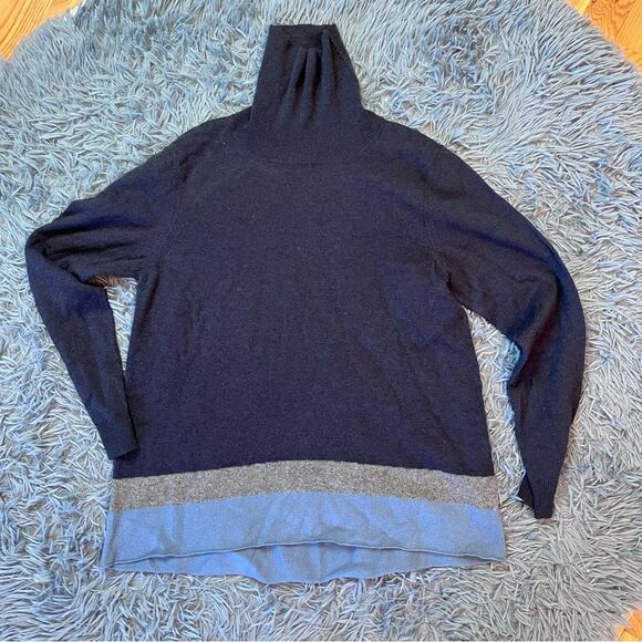 Peserico Navy Blue Wool Silk Cashmere Turtleneck Sweater Size L - Picture 1 of 5